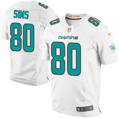 Men's Elite Dion Sims Nike Jersey White Road - #80 NFL Miami Dolphins